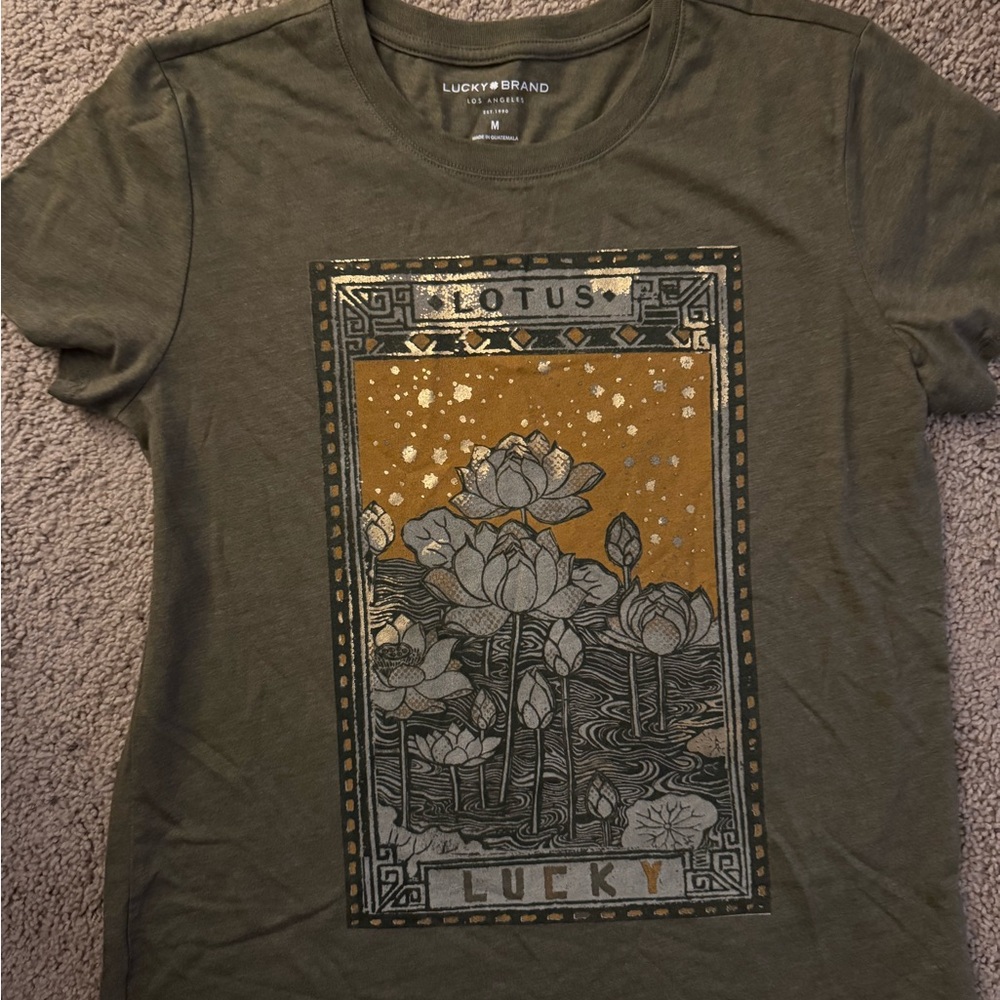 Lucky Brand Green Lotus Graphic Tee